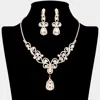 Fashnzfab Teardrop Crystal Rhinestone Vine Drop Collar Necklace Clip On Earring Set In Metallic