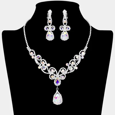 Fashnzfab Teardrop Crystal Rhinestone Vine Drop Collar Necklace In Multi