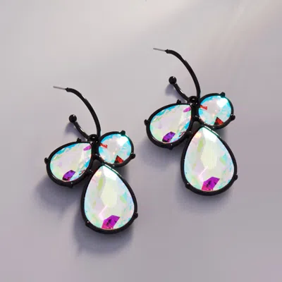 Fashnzfab Teardrop Crystal Stone Dangle Earrings In Black