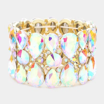 Fashnzfab Teardrop Crystal Stretch Evening Bracelet Ab, Gold In Pink