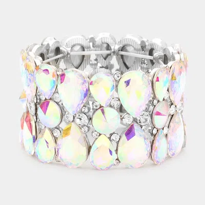 Fashnzfab Teardrop Crystal Stretch Evening Bracelet Ab, Rhodium In Multi