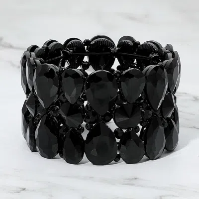 Fashnzfab Teardrop Crystal Stretch Evening Bracelet In Black