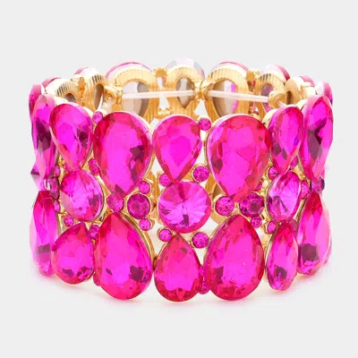 Fashnzfab Teardrop Crystal Stretch Evening Bracelet Fuchsia In Purple