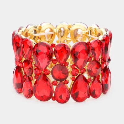 Fashnzfab Teardrop Crystal Stretch Evening Bracelet Gold, Red In Multi