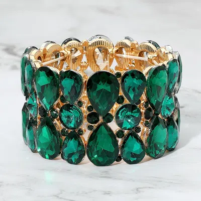 Fashnzfab Teardrop Crystal Stretch Evening Bracelet In Green
