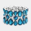 Fashnzfab Teardrop Crystal Stretch Evening Bracelet N Blue Zircon, Rhodium In Blue