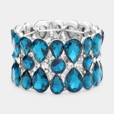 Fashnzfab Teardrop Crystal Stretch Evening Bracelet N Blue Zircon, Rhodium