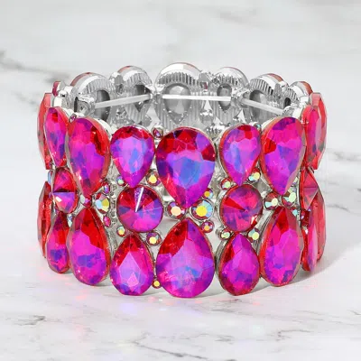 Fashnzfab Teardrop Crystal Stretch Evening Bracelet In Purple