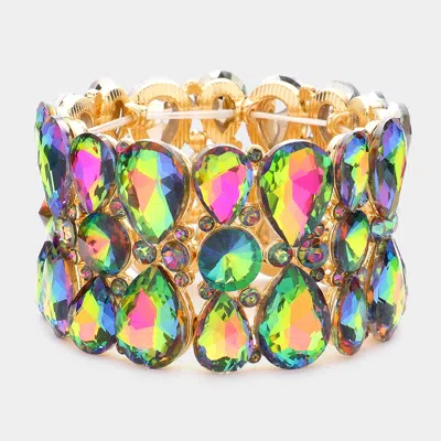 Fashnzfab Teardrop Crystal Stretch Evening Bracelet Vitrail Medium In Gold