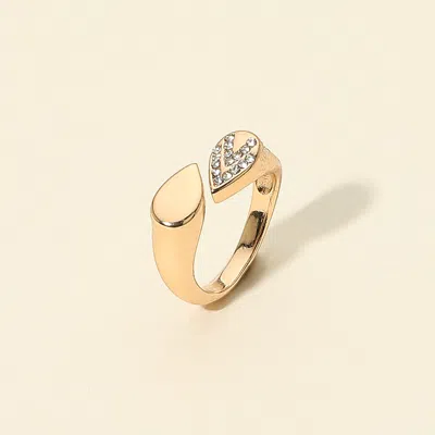 Fashnzfab Teardrop Crystal Tip Stainless Steel Adjustable Ring In Gold