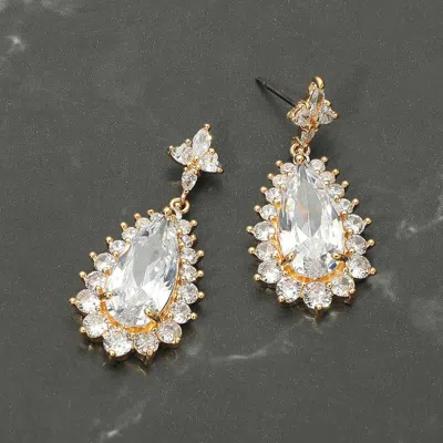 Fashnzfab Teardrop Cz Halo Drop Evening Earrings In Multi