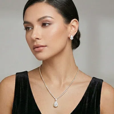 Fashnzfab Teardrop Cz Pendant Rhinestone Paved Chain Necklace In Multi