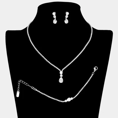 Fashnzfab Teardrop Cz Stone Cluster Accent Rhinestone Paved Jewelry Set In Metallic