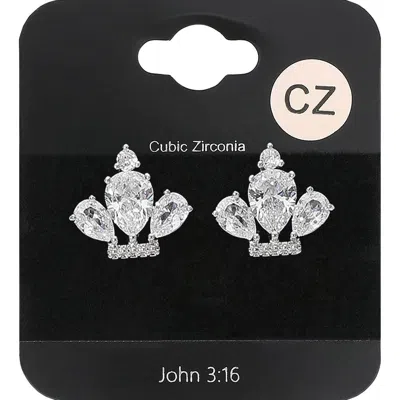 Fashnzfab Teardrop Cz Stone Cluster Crown Evening Stud Earrings In Multi