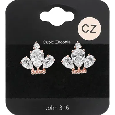 Fashnzfab Teardrop Cz Stone Cluster Crown Evening Stud Earrings In Silver