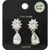 Fashnzfab Teardrop Cz Stone Cluster Dangle Evening Earrings In Silver
