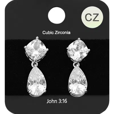 Fashnzfab Teardrop Cz Stone Cluster Dangle Evening Earrings In Metallic