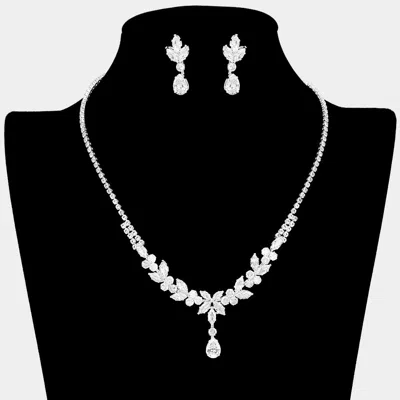 Fashnzfab Teardrop Cz Stone Cluster Drop Floral Rhinestone Paved Necklace In Multi