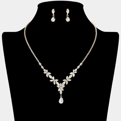 Fashnzfab Teardrop Cz Stone Cluster Drop Marquise Cluster Embellished Necklace In Multi