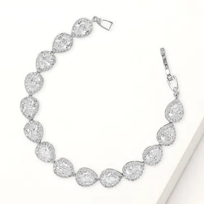 Fashnzfab Teardrop Cz Stone Cluster Link Bracelet Clear, Silver In Multi