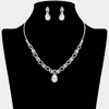 Fashnzfab Teardrop Cz Stone Cluster Pendant Pointed Rhinestone Paved Necklace In Metallic