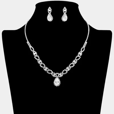 Fashnzfab Teardrop Cz Stone Cluster Pendant Pointed Rhinestone Paved Necklace In Metallic