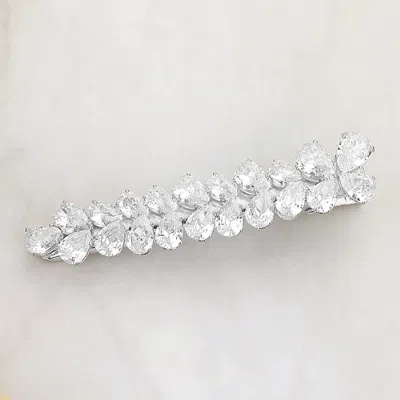 Fashnzfab Teardrop Cz Stone Embellished Alligator Snap Hair Clip - Clear, Silver In Multi