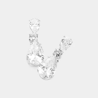 Fashnzfab Teardrop Cz Stone Evening Earrings - Silver