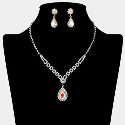 Fashnzfab Teardrop Cz Stone Pendant Accented Rhinestone Paved Necklace In Metallic