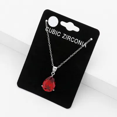Fashnzfab Teardrop Cz Stone Pendant Necklace In Multi