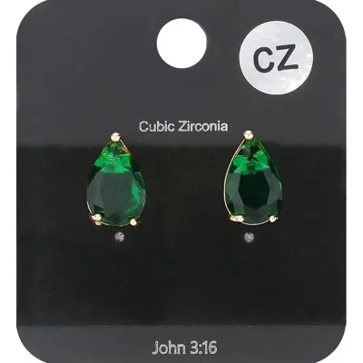 Fashnzfab Teardrop Cz Stone Stud Earrings - Emerald In Green