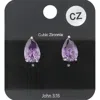 Fashnzfab Teardrop Cz Stone Stud Earrings - Rhodium, Violet In Purple
