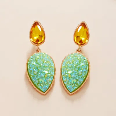 Fashnzfab Teardrop Druzy Cluster Dangle Earrings - Green