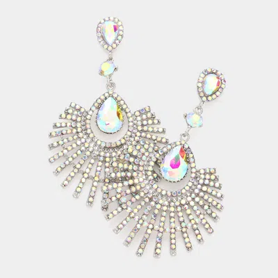 Fashnzfab Teardrop Fan Crystal Rhinestone Evening Earring - Ab, Rhodium In Multi