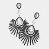 Fashnzfab Teardrop Fan Crystal Rhinestone Evening Earrings - Clear, Jet Black In Black