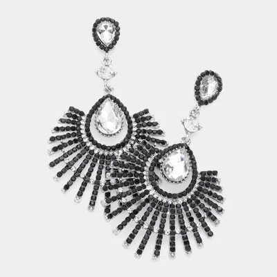 Fashnzfab Teardrop Fan Crystal Rhinestone Evening Earrings - Clear, Jet Black