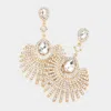 Fashnzfab Teardrop Fan Crystal Rhinestone Evening Earrings - Gold In Gold