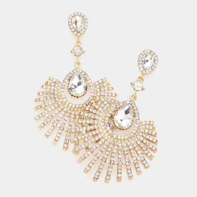 Fashnzfab Teardrop Fan Crystal Rhinestone Evening Earrings - Gold