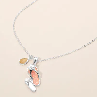 Fashnzfab Teardrop Flip Flop Charm Pendant Necklace In Metallic