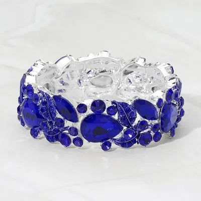 Fashnzfab Teardrop Gem Cluster Swirl Accent Beaded Stretch Evening Bracelet In Blue