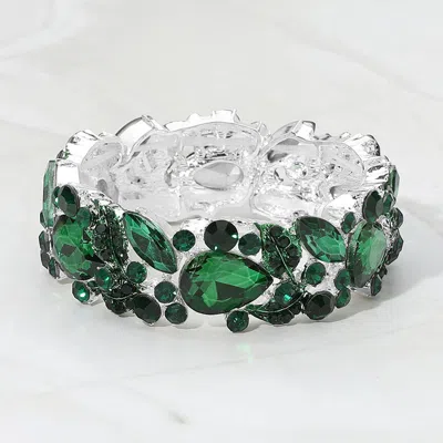 Fashnzfab Teardrop Gem Cluster Swirl Accent Beaded Stretch Evening Bracelet In Green