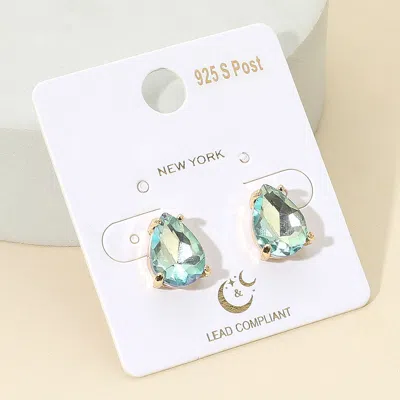 Fashnzfab Teardrop Gemstone Cluster Stud Earrings In Blue
