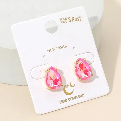 Fashnzfab Teardrop Gemstone Cluster Stud Earrings In Pink