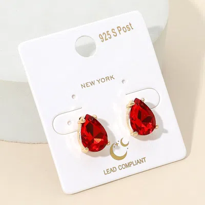 Fashnzfab Teardrop Gemstone Cluster Stud Earrings In Red