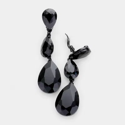 Fashnzfab Teardrop Glass Crystal Drop Evening Clip On Earrings In Black