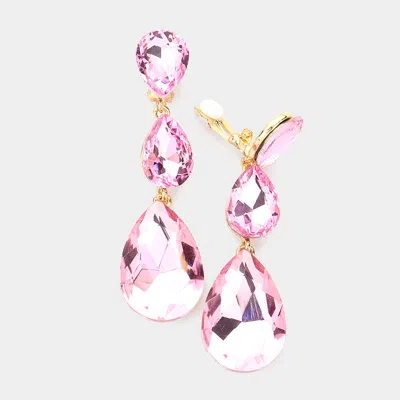 Fashnzfab Teardrop Glass Crystal Drop Evening Clip On Earrings In Gold