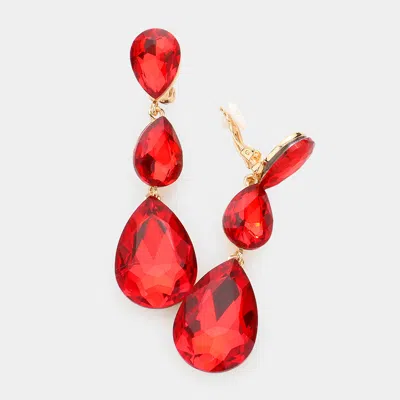 Fashnzfab Teardrop Glass Crystal Drop Evening Clip On Earrings In Gold