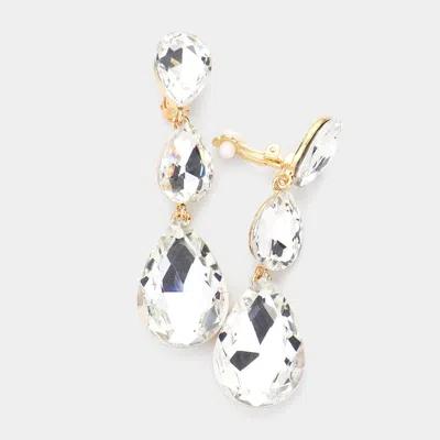 Fashnzfab Teardrop Glass Crystal Drop Evening Clip On Earrings In Gold