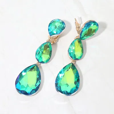 Fashnzfab Teardrop Glass Crystal Drop Evening Clip On Earrings In Green