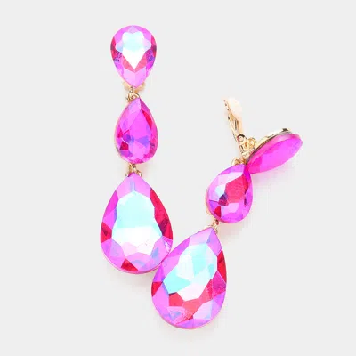 Fashnzfab Teardrop Glass Crystal Drop Evening Clip On Earrings In Multi